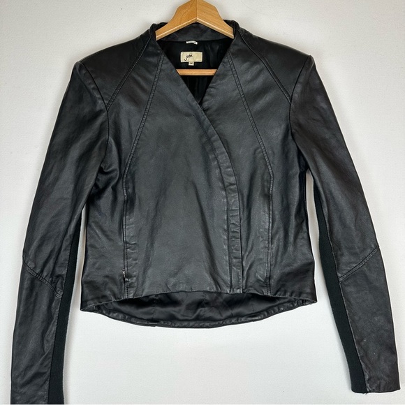 June Jackets & Blazers - June Asymmetrical Leather Crop Jacket Black